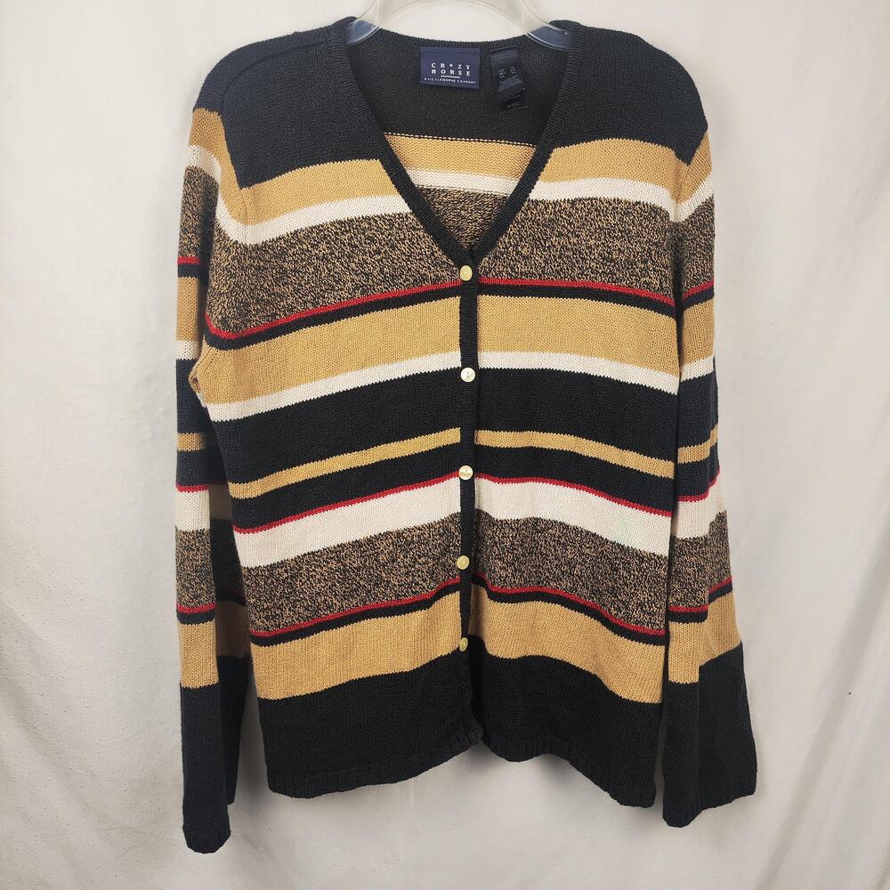 Crazy Horse Sweater Cardigan Womens XL Multicolor Stripe Knit Button Long Sleeve